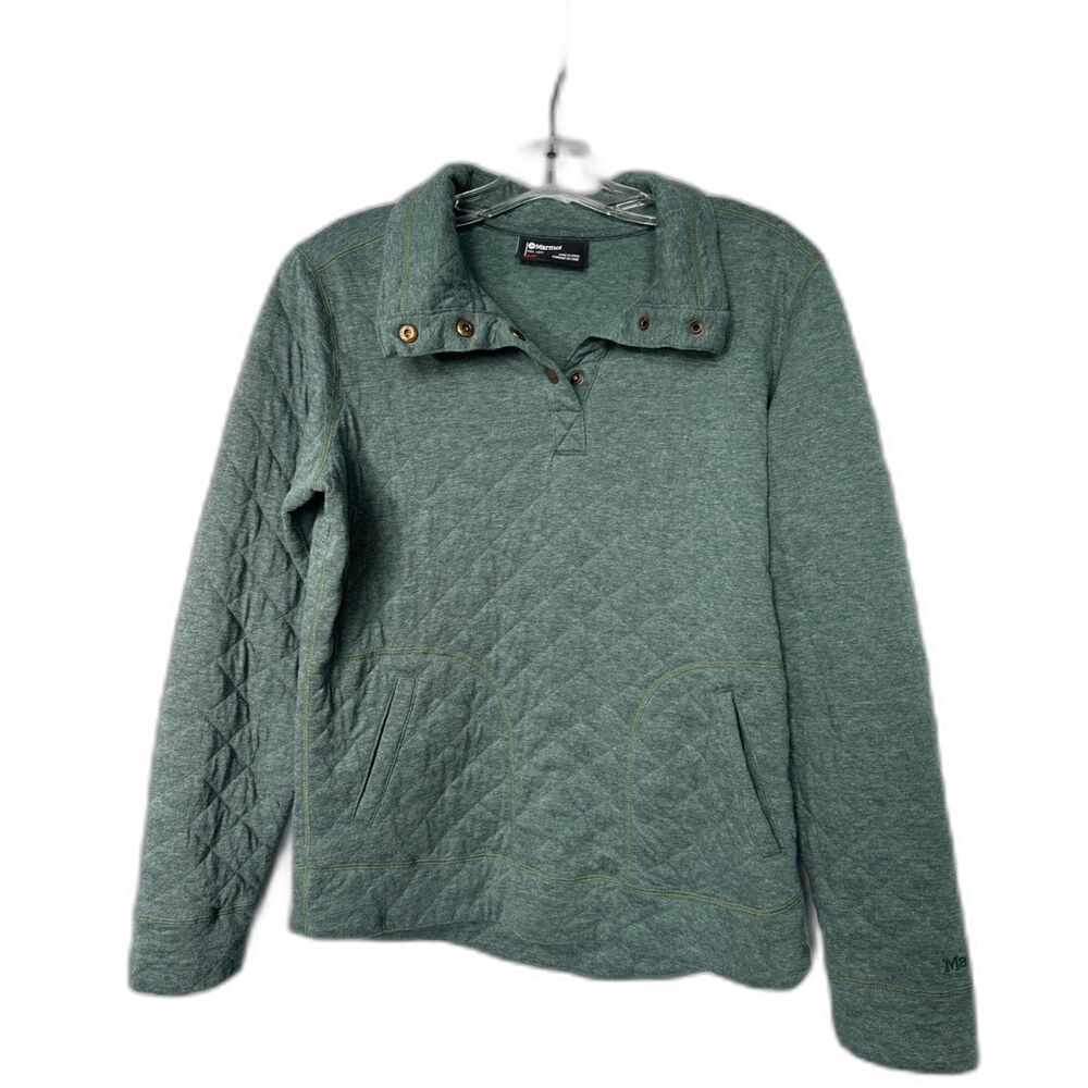 Marmot Roice Quilted Pullover Sweater Womens Green Quarter Snap Cozy Athleisure